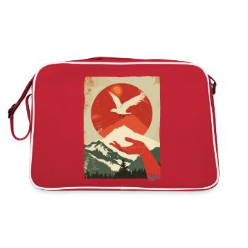 Se tenir la main : idylle montagneuse avec colombe de la paix - Sac Retro - rouge/blanc - Dos