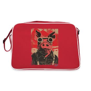 Funny Crazy Steampunk Pilot Pig - Retro Bag - red/white - Back