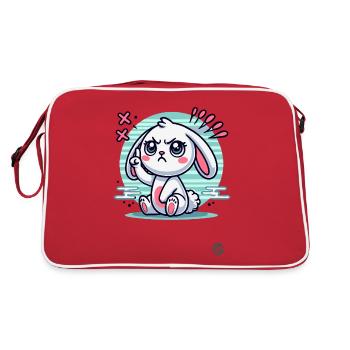 Süßer weißer Hase zeigt mit dem Finger - Retro Tasche - Rot/Weiß - Hinten