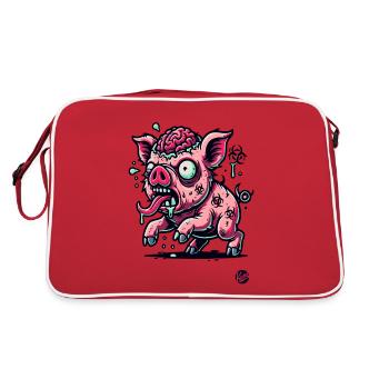 Rotten Brain – Funny Zombie Pig - Retro Bag - red/white - Back