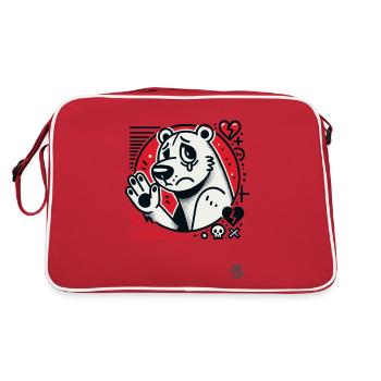 Sad bear waves goodbye with hearts - Retro Bag - red/white - Back
