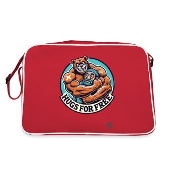 Harter Bodybuilder-Bär: Umarmungen gratis - Retro Tasche - Rot/Weiß - Hinten