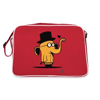 Niedlicher orangener Cartoon Elefant Design - Retro Tasche - Rot/Weiß - Hinten