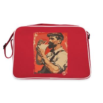 Gutaussehender Milchmann trinkt Milch - Retro Tasche - Rot/Weiß - Hinten