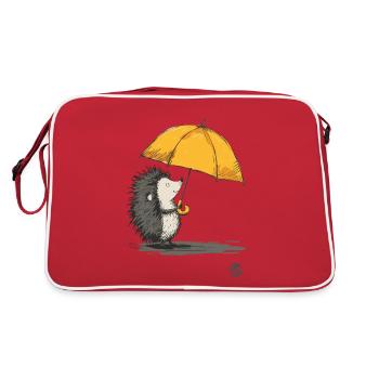 Hedgehog with umbrella in the rain - Retro Bag - red/white - Back