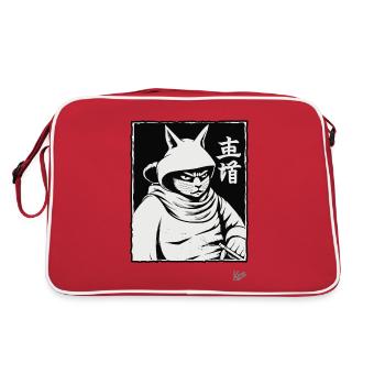 Samurai-Shogun-Katze - Retro Tasche - Rot/Weiß - Hinten
