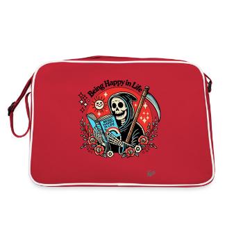 Grim Reaper with book "Being Happy in Life" - Retro Bag - red/white - Back