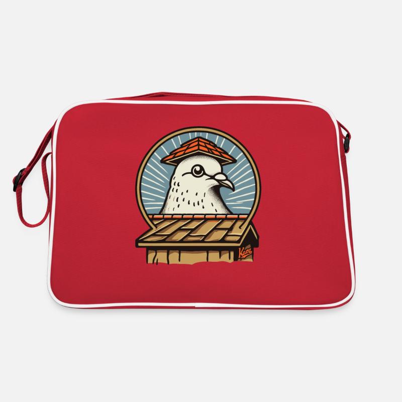 Tauben lieben auch Dächer: Dachdecker-Taube - Retro Tasche - Rot/Weiß