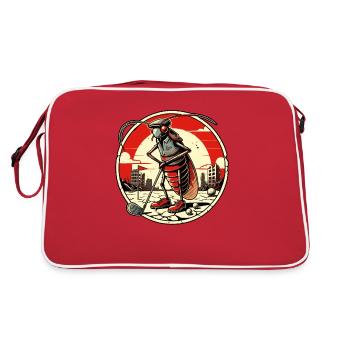 nach der Apokalypse, eine Kakerlake beim golfen - Retro Tasche - Rot/Weiß - Hinten