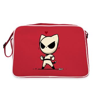 An elegant and stealthy ninja cat - Retro Bag - red/white - Back