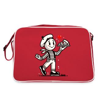 Französischer Mime mit Pizza - Retro Tasche - Rot/Weiß - Hinten