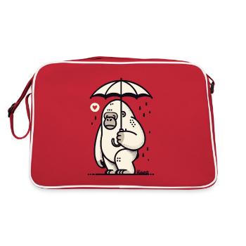 Trauriger Gorilla mit Regenschirm - Retro Tasche - Rot/Weiß - Hinten