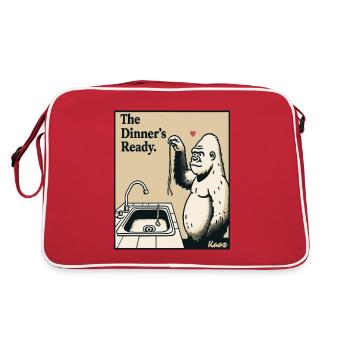 La nourriture est prête – gorille et nouilles - Sac Retro - rouge/blanc - Dos