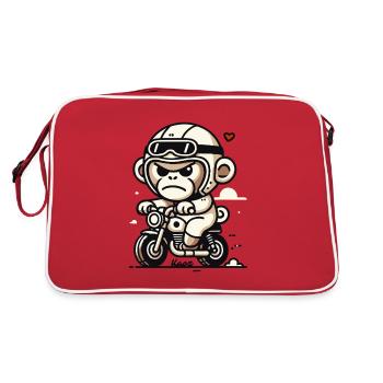 Little Biker Monkey on Small Motorcycle - Retro Bag - red/white - Back