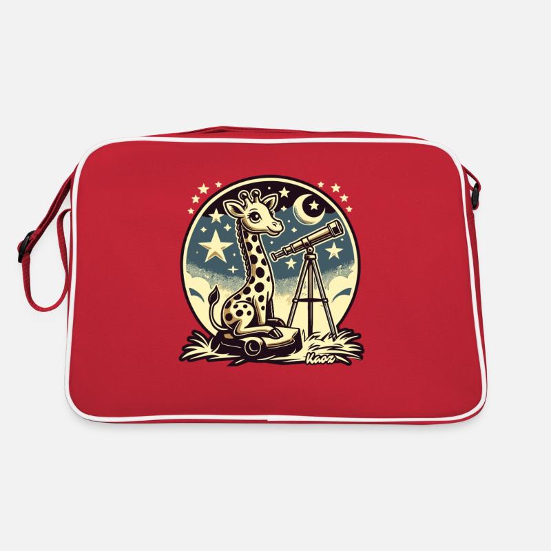 Giraffe beobachtet Sterne mit Teleskop Retro Tasche