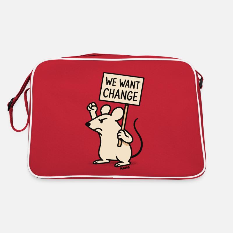 Protest-Maus mit Schild: „Wir wollen Wandel“ - Retro Tasche - Rot/Weiß