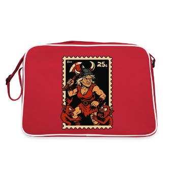 Viking granny with axe fights red demons - Retro Bag - red/white - Back