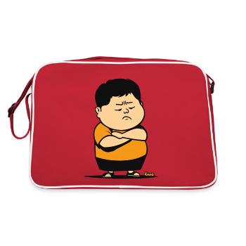 Stubborn boy with crossed arms and pout - Retro Bag - red/white - Back