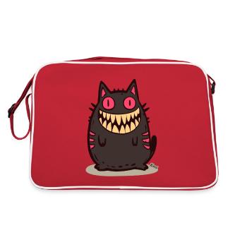 Grinning Black Monster Cat - Retro Bag - red/white - Back