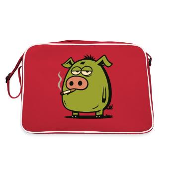 Cochon de bande dessinée verte - Sac Retro - rouge/blanc - Dos