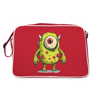 Monstre borgne vert avec des cornes et des taches - Sac Retro - rouge/blanc - Dos