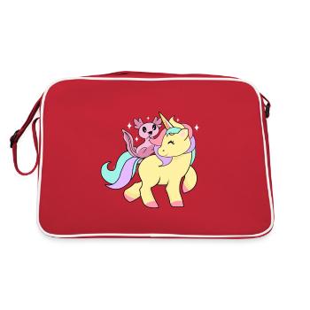 Axolotl Schwanzlurch salamander with colorful unicorn - Retro Bag - red/white - Back