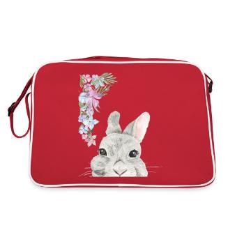 Rabbit's head with flowers - Retro Bag - red/white - Back