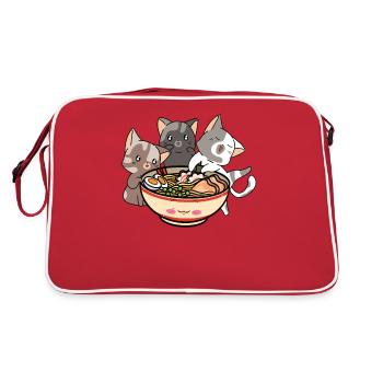Katze Und Ramen Katzen Essen Ramen - Retro Tasche - Rot/Weiß - Hinten