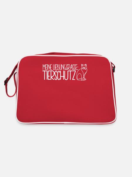 Tierschutz Katze Meine Lieblingsrasse Tierschutz - Retro Tasche - Rot/Weiß - Hinten
