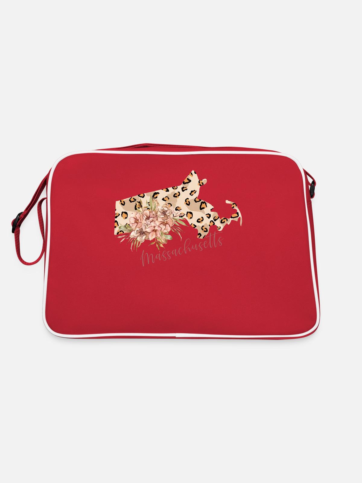 Massachusetts Leopard-pattern Map - Retro Bag - red/white - Back