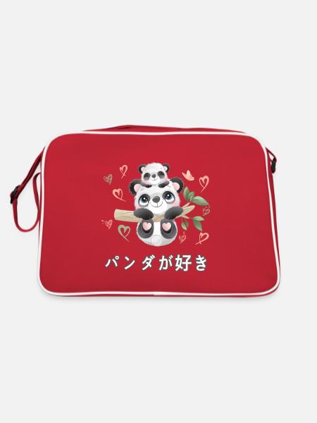 Ich Liebe Pandas Liebe Mama Panda Bär - Retro Tasche - Rot/Weiß - Hinten