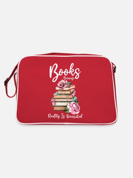 Books because reality is overrated - Retro Bag - red/white - Back