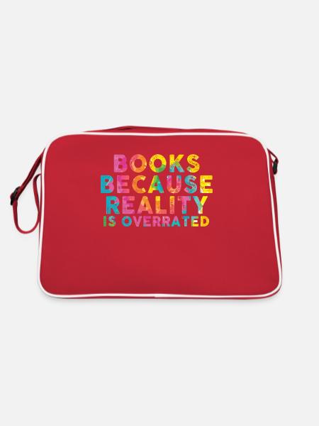 Books because reality is overrated - Retro Bag - red/white - Back
