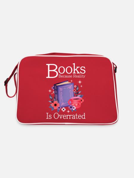 Books because reality is overrated - Retro Bag - red/white - Back