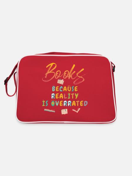 Books because reality is overrated - Retro Bag - red/white - Back