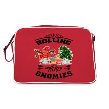 Rolling With My Gnomies Weihnachtsgnom - Retro Tasche - Rot/Weiß - Hinten