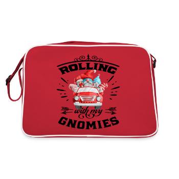 Rolling With My Gnomies Weihnachtsgnom - Retro Tasche - Rot/Weiß - Hinten