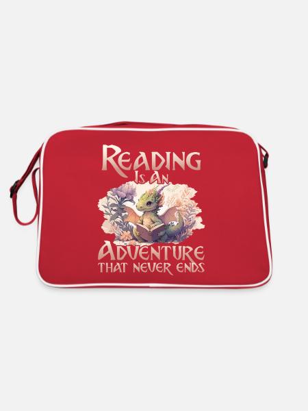 Lesen Ist Ein Abenteuer Bibliothek Lehrer - Retro Tasche - Rot/Weiß - Hinten