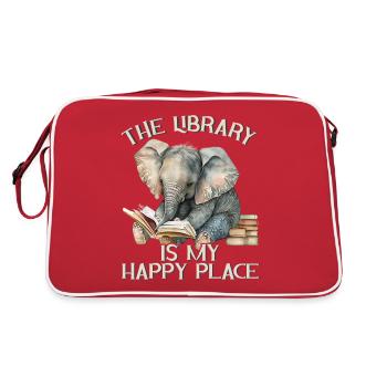 The library is my happy place elephant - Retro Bag - red/white - Back