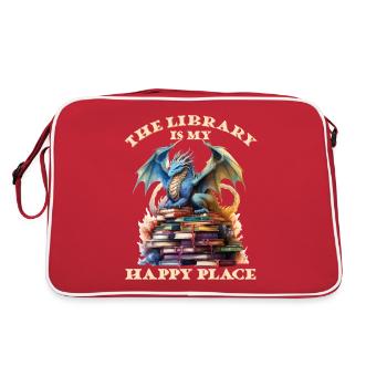 La bibliothèque est mon lieu de bonheur, dragons - Sac Retro - rouge/blanc - Dos