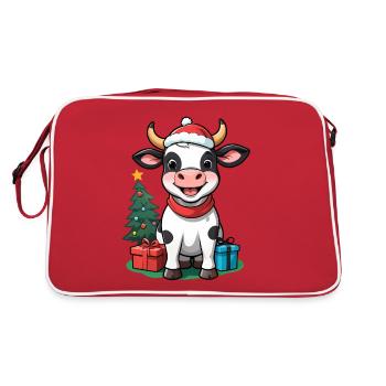 Niedliche Kuh feiert Weihnachten. - Retro Tasche - Rot/Weiß - Hinten