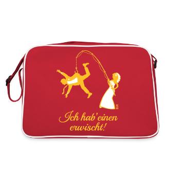 Ich Hab' Einen Erwischt! (Junggesellinnenabschied) - Retro Tasche - Rot/Weiß - Hinten
