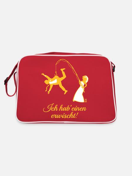 Ich Hab' Einen Erwischt! (Junggesellinnenabschied) - Retro Tasche - Rot/Weiß - Hinten