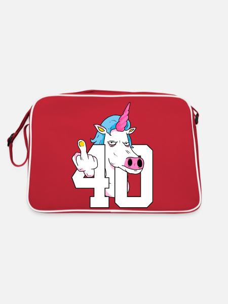 40. GEBURTSTAG EINHORN - Retro Tasche - Rot/Weiß - Hinten