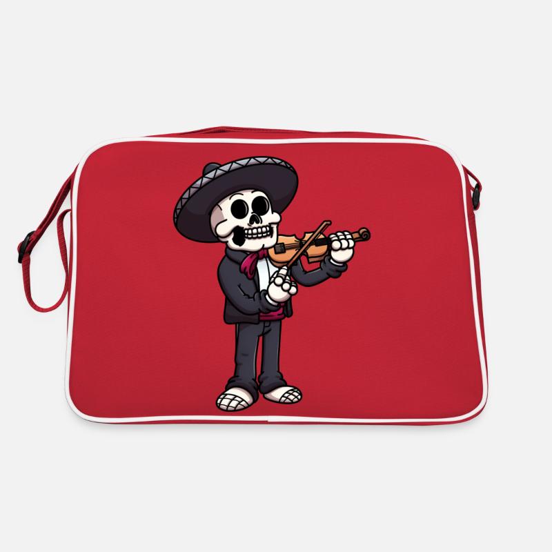 Mariachi Skeleton Playing The Violin - Retro Bag - red/white