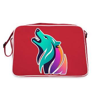 colorful stylized wolf - Retro Bag - red/white - Back