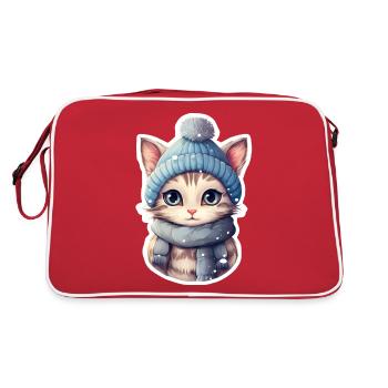 Katze mit Mütze und Schal - Retro Tasche - Rot/Weiß - Hinten