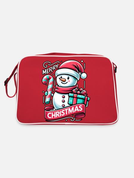 Schneemann Merry Christmas - Retro Tasche - Rot/Weiß