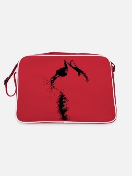 Katze, katzenmotiv - Retro Tasche - Rot/Weiß - Hinten