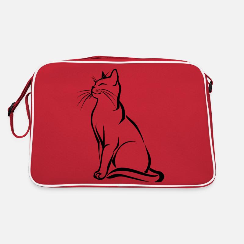 Katze, Katzenmotiv, Katzengesicht - Retro Tasche - Rot/Weiß
